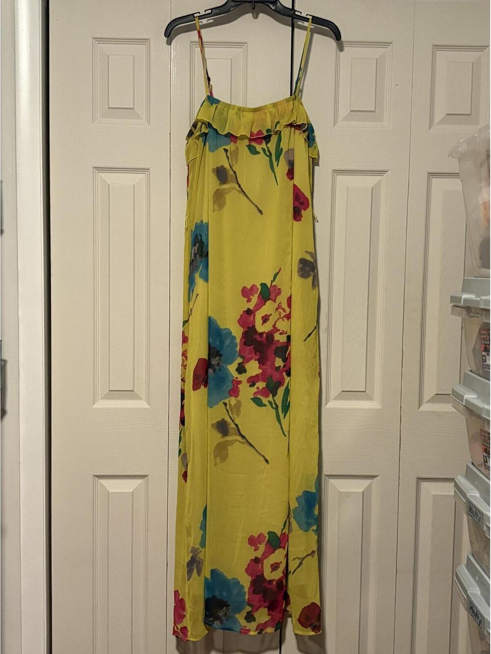 Vintage Y2K Old Navy Floral Maxi Dress Yellow Tropical Garden Party Cottagecore